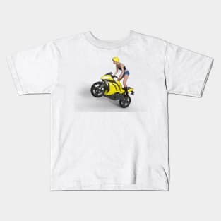 Stun lady on a yellow motorcycle Kids T-Shirt